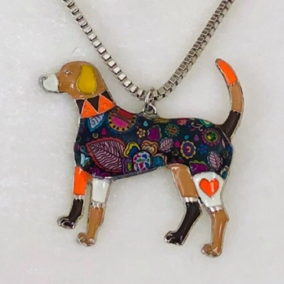 Jewelry - Enameled beagle sculptured metal necklace